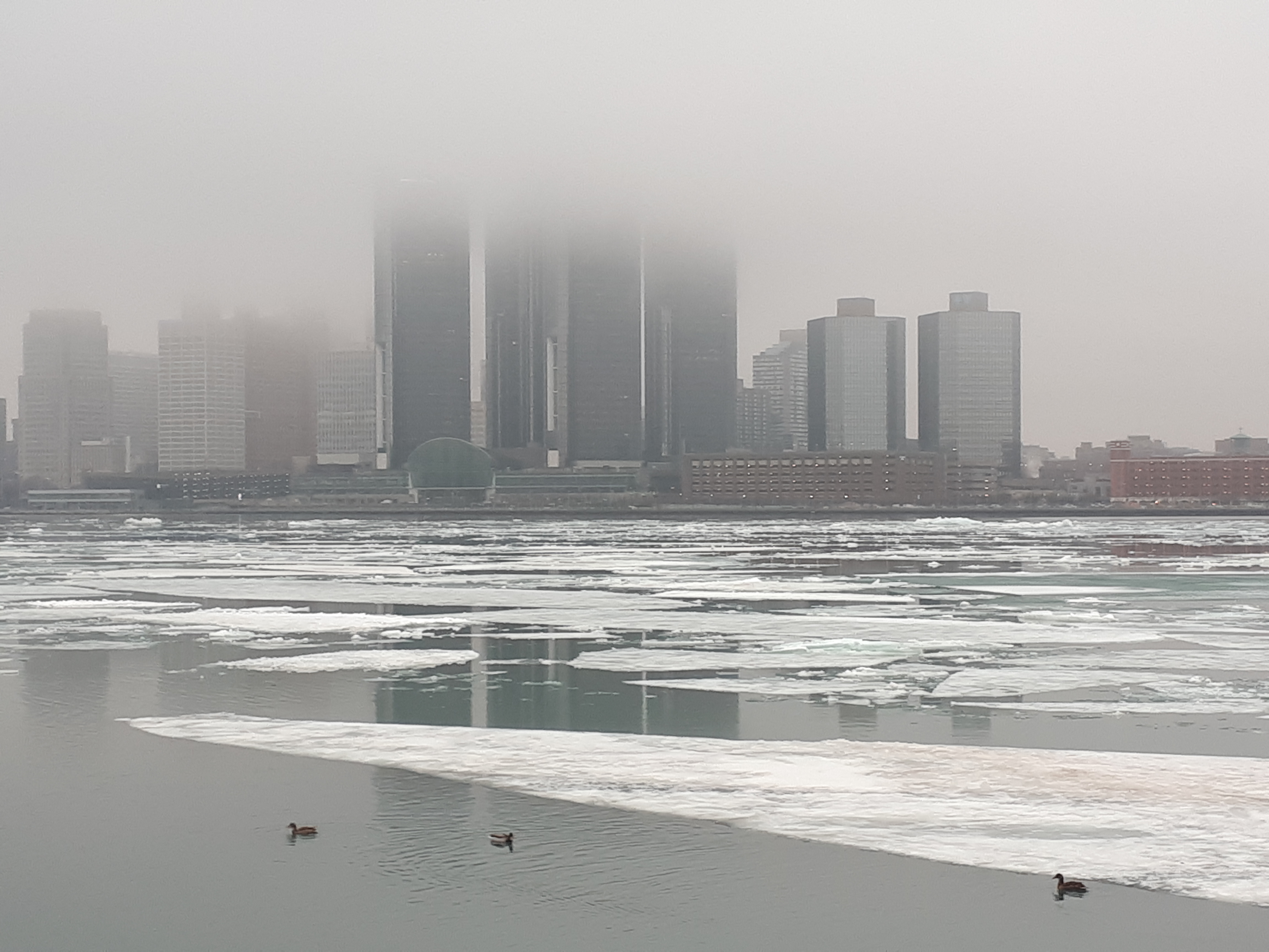 Detroit river in winter.